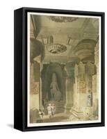 Interior of the Cave Temple of Indra Subba at Ellora-Captain Robert M. Grindlay-Framed Stretched Canvas