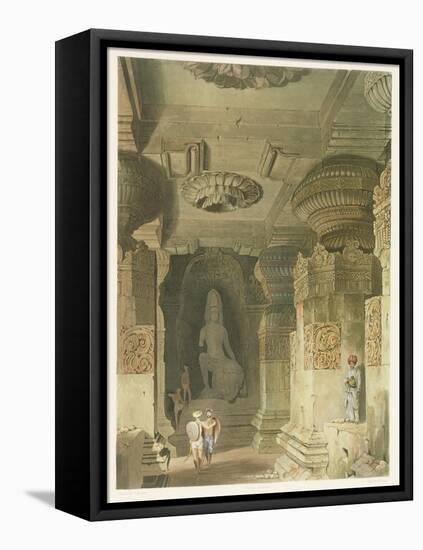 Interior of the Cave Temple of Indra Subba at Ellora-Captain Robert M. Grindlay-Framed Stretched Canvas