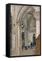 Interior of the Church at Mantes-Jean-Baptiste-Camille Corot-Framed Stretched Canvas