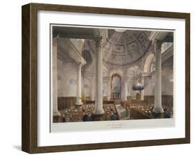 Interior of the Church of St Stephen Walbrook During a Service, City of London, 1809-Augustus Charles Pugin-Framed Giclee Print