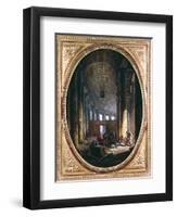 'Interior of the colonnade of St Peter's, Rome, at the time of the Conclave of 1769'-Hubert Robert-Framed Giclee Print