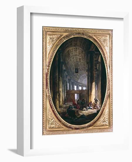 'Interior of the colonnade of St Peter's, Rome, at the time of the Conclave of 1769'-Hubert Robert-Framed Giclee Print