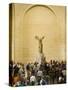 Interior of The Louvre Museum Showing Winged Victory Statue and Tourists, Paris, France-Jim Zuckerman-Stretched Canvas