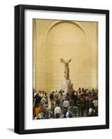 Interior of The Louvre Museum Showing Winged Victory Statue and Tourists, Paris, France-Jim Zuckerman-Framed Photographic Print