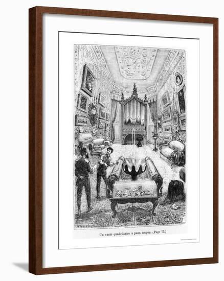 Interior of the Nautilus, Illustration from "20,000 Leagues under the Sea"-?douard Riou-Framed Giclee Print