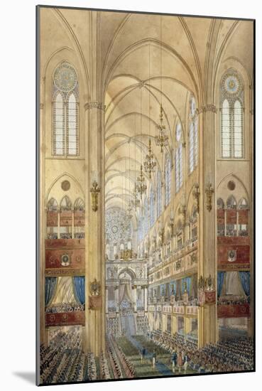 Interior of the Notre Dame Cathedral in Paris during the Coronation of Napoleon I-null-Mounted Giclee Print