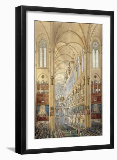 Interior of the Notre Dame Cathedral in Paris during the Coronation of Napoleon I-null-Framed Premium Giclee Print