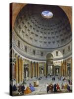 Interior of the Pantheon, Rome, by Giovanni Paolo Panini, 1734, Italian painting,-Giovanni Paolo Panini-Stretched Canvas