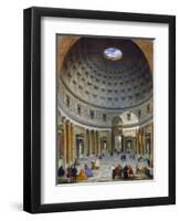 Interior of the Pantheon, Rome, by Giovanni Paolo Panini, 1734, Italian painting,-Giovanni Paolo Panini-Framed Art Print