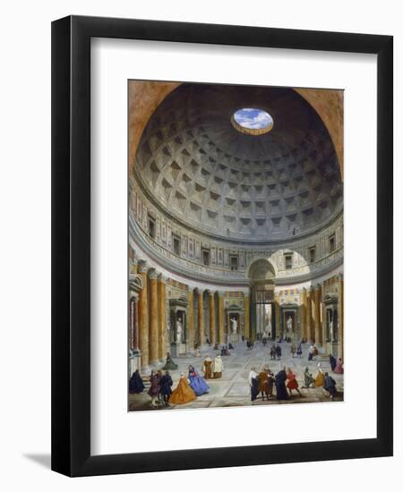 Interior of the Pantheon, Rome, by Giovanni Paolo Panini, 1734, Italian painting,-Giovanni Paolo Panini-Framed Art Print