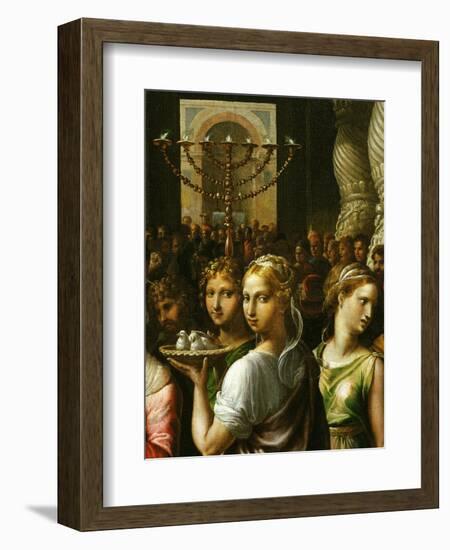 Interior of the Temple of Jerusalem with Menorah and Couple Carrying a Basket of Doves-Giulio Romano-Framed Giclee Print