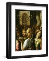 Interior of the Temple of Jerusalem with Menorah and Couple Carrying a Basket of Doves-Giulio Romano-Framed Giclee Print