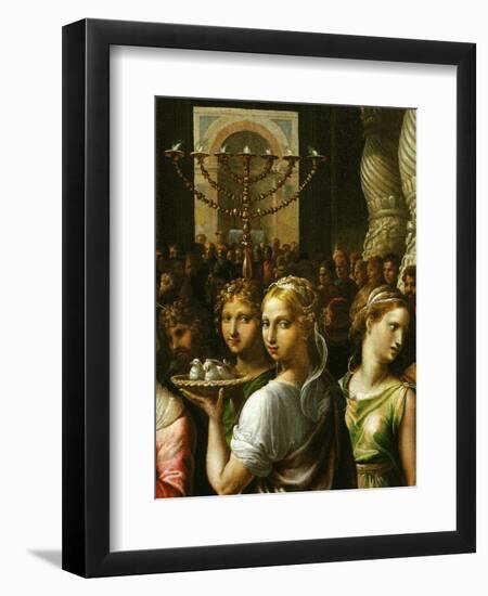 Interior of the Temple of Jerusalem with Menorah and Couple Carrying a Basket of Doves-Giulio Romano-Framed Giclee Print