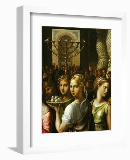 Interior of the Temple of Jerusalem with Menorah and Couple Carrying a Basket of Doves-Giulio Romano-Framed Giclee Print