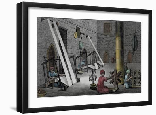 Interior of Weaver's Workshop, Vol.II, Description of Egypt, c.1822-Nicolas Jacques Conte-Framed Giclee Print