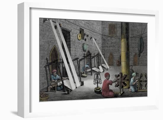 Interior of Weaver's Workshop, Vol.II, Description of Egypt, c.1822-Nicolas Jacques Conte-Framed Giclee Print