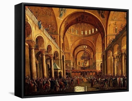 Interior, Saint Mark's Church, (San Marco) Venice, Italy, with Doge-Gabriele Bella-Framed Stretched Canvas