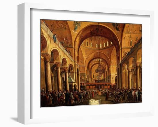 Interior, Saint Mark's Church, (San Marco) Venice, Italy, with Doge-Gabriele Bella-Framed Giclee Print