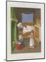 Interior Scene with a Man in Bed as a Two Women Prepare Food-null-Mounted Premium Giclee Print