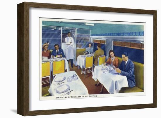 Interior View of a Santa Fe Train Dining Car-Lantern Press-Framed Art Print