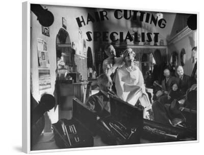 'Interior View of Barber Shop' Photographic Print - Bernard Hoffman