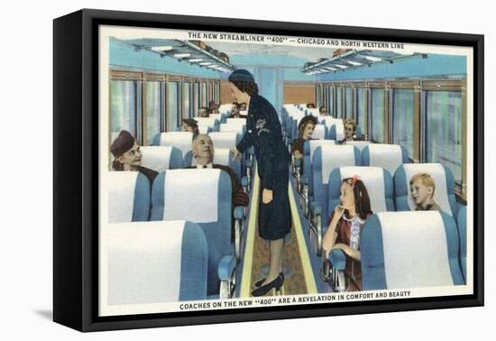 Interior View of Chicago and Northwestern Line Streamliner 400 Train-Lantern Press-Framed Stretched Canvas