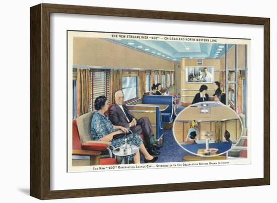 Interior View of Chicago and Northwestern Line Streamliner 400 Train-Lantern Press-Framed Art Print