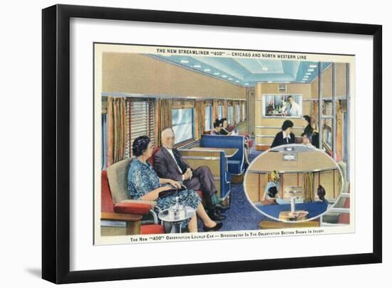 Interior View of Chicago and Northwestern Line Streamliner 400 Train-Lantern Press-Framed Art Print