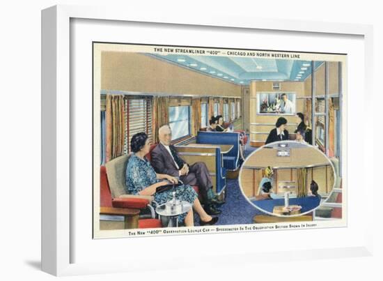 Interior View of Chicago and Northwestern Line Streamliner 400 Train-Lantern Press-Framed Art Print