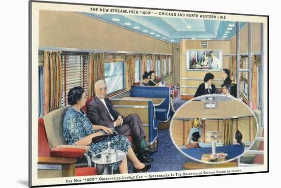 Interior View of Chicago and Northwestern Line Streamliner 400 Train-Lantern Press-Mounted Art Print