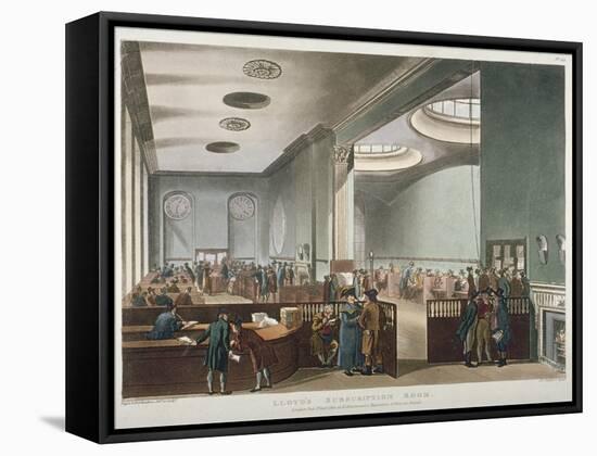 Interior View of Lloyds Subscription Room in the Royal Exchange, City of London, 1809-Thomas Rowlandson-Framed Stretched Canvas