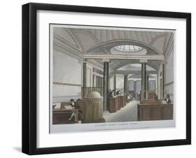 Interior View of the Coffee Room at the Auction Mart, Bartholomew Lane, City of London, 1811-Augustus Charles Pugin-Framed Giclee Print