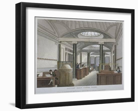 Interior View of the Coffee Room at the Auction Mart, Bartholomew Lane, City of London, 1811-Augustus Charles Pugin-Framed Giclee Print