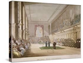 Interior View of the Hall of Christ's Hospital, with an Event Taking Place, City of London, 1808-Augustus Charles Pugin-Stretched Canvas