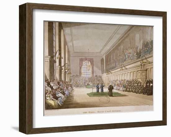 Interior View of the Hall of Christ's Hospital, with an Event Taking Place, City of London, 1808-Augustus Charles Pugin-Framed Giclee Print