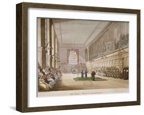 Interior View of the Hall of Christ's Hospital, with an Event Taking Place, City of London, 1808-Augustus Charles Pugin-Framed Giclee Print