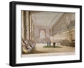 Interior View of the Hall of Christ's Hospital, with an Event Taking Place, City of London, 1808-Augustus Charles Pugin-Framed Giclee Print