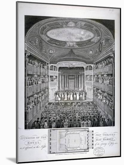 Interior View of the Haymarket Theatre, London, on its Opening Night in 1821-James Stow-Mounted Giclee Print