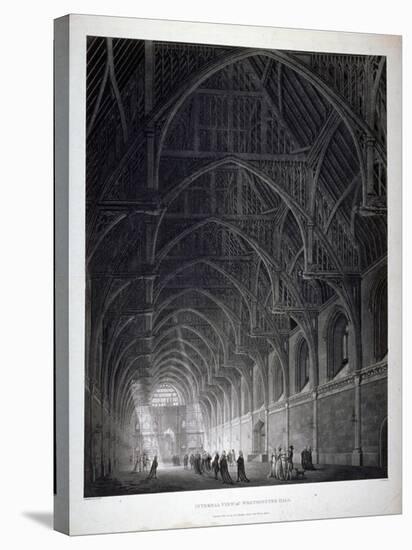 Interior View of Westminster Hall Showing the Fine Hammerbeam Roof, London, 1801-George Hawkins-Stretched Canvas