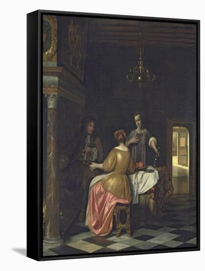 Interior with a Gentleman and Two Ladies Conversing, C.1668-70-Pieter de Hooch-Framed Stretched Canvas
