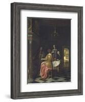 Interior with a Gentleman and Two Ladies Conversing, C.1668-70-Pieter de Hooch-Framed Giclee Print