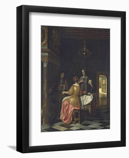 Interior with a Gentleman and Two Ladies Conversing, C.1668-70-Pieter de Hooch-Framed Giclee Print