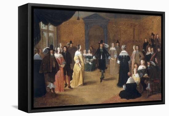 Interior with a Music Party and an Elegant Couple Dancing-Hieronymus Janssens-Framed Stretched Canvas