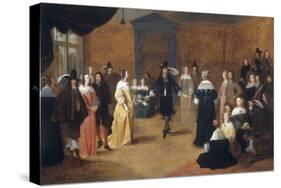 Interior with a Music Party and an Elegant Couple Dancing-Hieronymus Janssens-Stretched Canvas