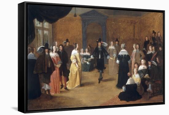 Interior with a Music Party and an Elegant Couple Dancing-Hieronymus Janssens-Framed Stretched Canvas