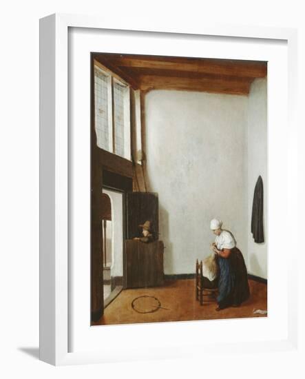 Interior with a Woman Combing a Little Girl's Hair, C.1662 (Oil on Oak Panel)-Jacobus Vrel or Frel-Framed Giclee Print