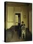 Interior with a Woman Seated on a White Chair-Vilhelm Hammershoi-Stretched Canvas