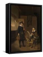 Interior with Fisherman and Man Beside a Bobbin and Spool-Quiringh Gerritsz van Brekelenkam-Framed Stretched Canvas