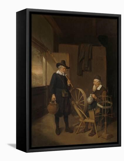 Interior with Fisherman and Man Beside a Bobbin and Spool-Quiringh Gerritsz van Brekelenkam-Framed Stretched Canvas