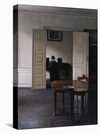 Interior with Ida Playing the Piano-Vilhelm Hammershoi-Stretched Canvas